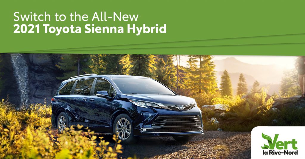 a blue 2021 Sienna hybrid in the forest